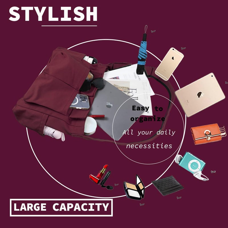 yaucher Store Canvas Messenger Bag Large Hobo Crossbody Bag with Multiple Pockets Casual Shoulder Tote Bag for Women and Men - Image 5